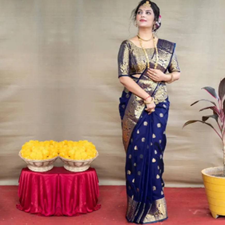 Navy Blue Banarasi Silk Saree