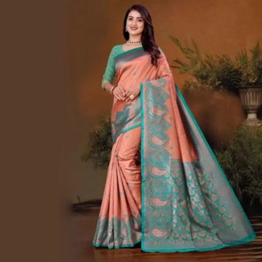 New Trending Bollywood Saree Banarasi Silk sky Saree Bollywood Inspired Latest Design Golden Border