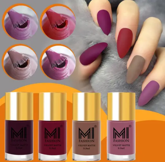 MI Fashion Soft Smooth Unique Matte Nail Polish Combo Sets of 4 Unique Colors Magenta Red Bordeaux Deep Coffee Rose Taupe 9.9ml each