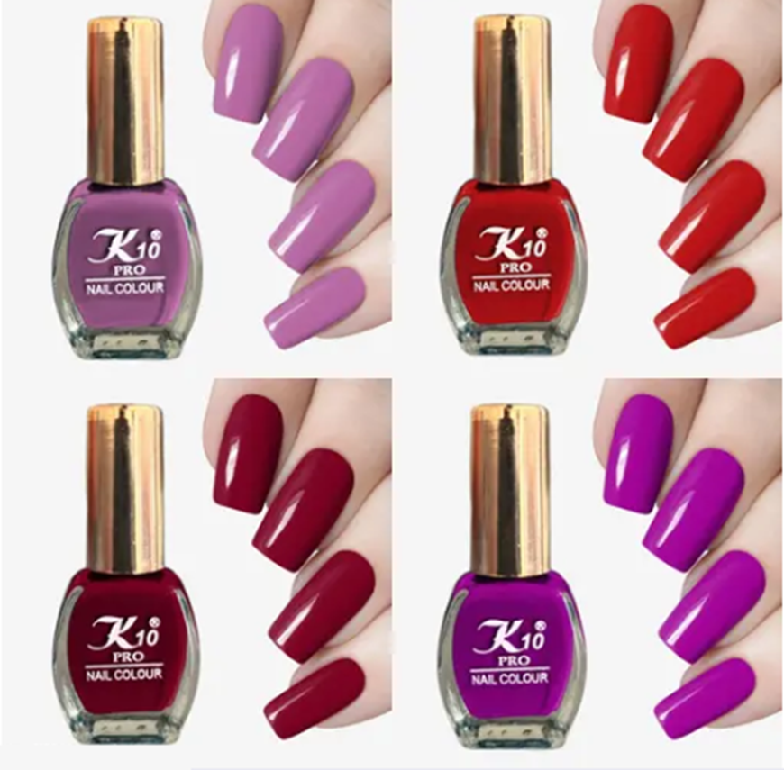 Nail Polish Long Lasting Quick Dry Nail Paint Combo Purple, Light Purple, Dark Red, Red (Pack of 4)