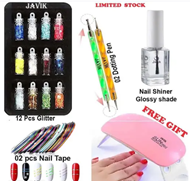 Viomy Nail Art Combo Nail Polish Nail Glitter Nail Tape Nail Doting Pen Pack Of 5