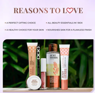 Just Herbs Makeup Kit for Women with Kohl Kajal 3 in 1 Primer Liquid Lipstick Serum Foundation SPF 30 Saptajal Makeup Removal Toner and Lip and Cheeck Tint (Gift Set)