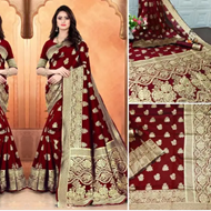 Traditional Banarasi Silk Maroon Jacquard Saree With Blouse