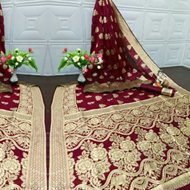 Traditional Banarasi Silk Maroon Jacquard Saree With Blouse