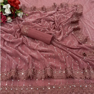 SHIMMER SAREE WITH MIRROR WORK AND CHEMICAL LACE AND DIMOND HAND WORK