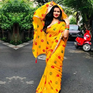 Yellow colored Matka Georgette Saree with Lace border and Blouse , bandhej sarees , BANDHANI SAREES , TRENDING SAREES , BANDHEJ SAREES , PURE GEORGETTE SAREES , SOFT GEORGETTE SAREES , BANDHNI SAREES , bandhani sarees