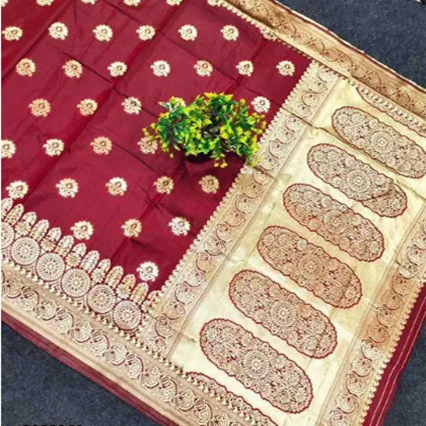 Banarasi Maroon Saree, Banarasi Silk Saree, Paithani Saree,