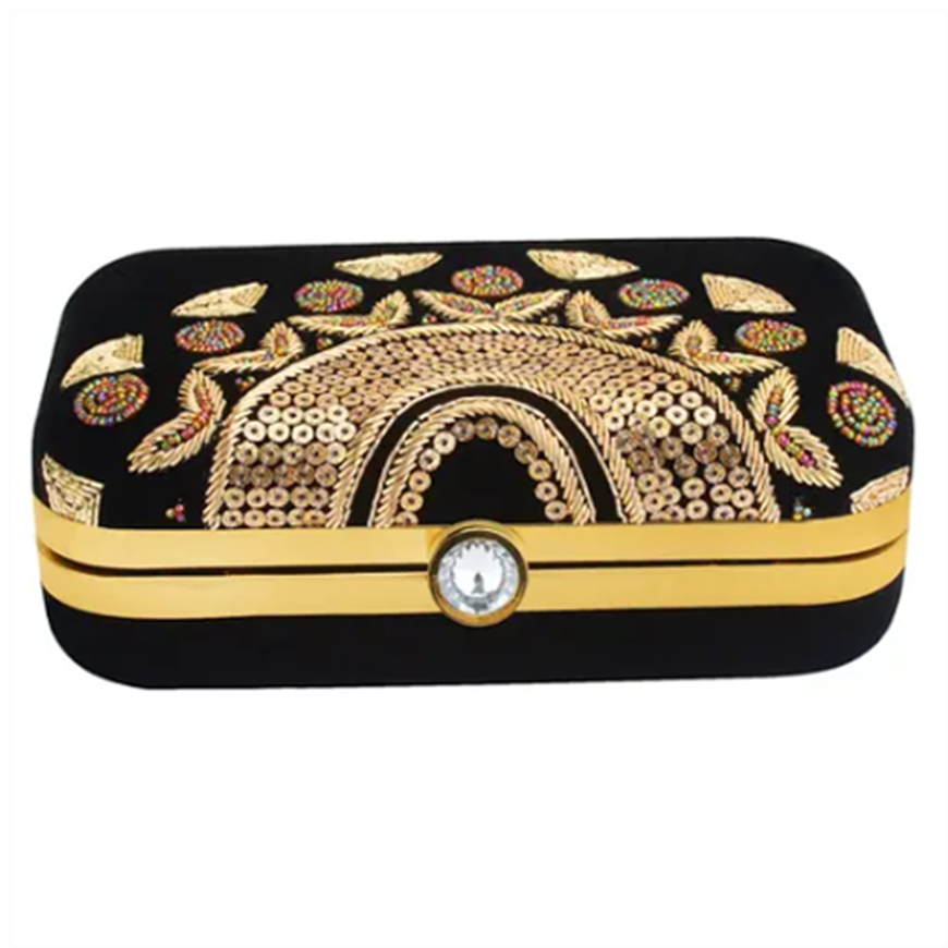 Trendy Womens Black Velvet Clutch