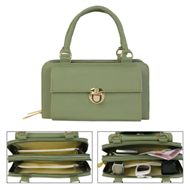 DECENT Women Multipurpose Handbag Multi Layered Pockets GREEN