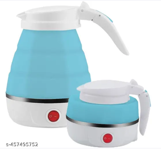 Travel Folding Electric Kettle, Fast Boiling, Portable Electric Kettle, 600ml Boil Dry Protection, 100 to 240V Food Grade Silicone Foldable Kettle (White, Blue), 600 watts