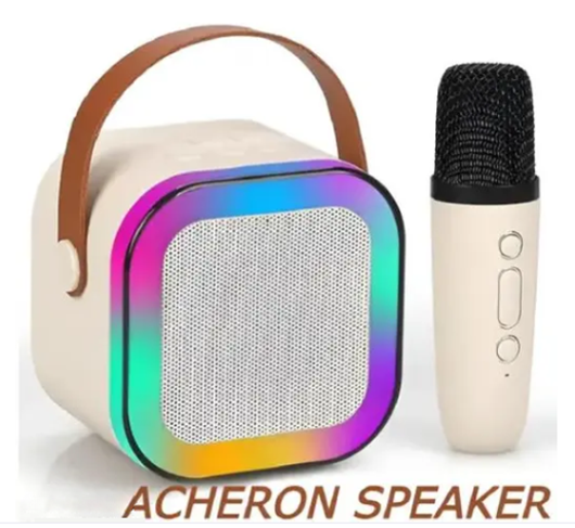 LIMITTED STOCK ORDER NOW Professional Wireless Mini Portable Bluetooth Speaker with Microphone Kids Music Singing Toys for 4 Year Kids Birthday Beige	