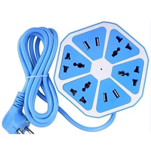 Hexagon Extension Board with USB Port Extension Cords with Surge Protector Power Socket Extension with 4 USB And 4 Sockets and 1 5 m Cord Length M colour