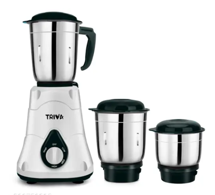 TRIVA POWERMAX750 MIXER GRINDER 500W 3 JARS LIQUIDIZING GRINDING 400ML BIG CHUTNEYJAR STAINLESS STEEL BLADES BLACKBERRY COLOUR COPPER ARMATURE MOTOR 12 MONTHS WARRANTY