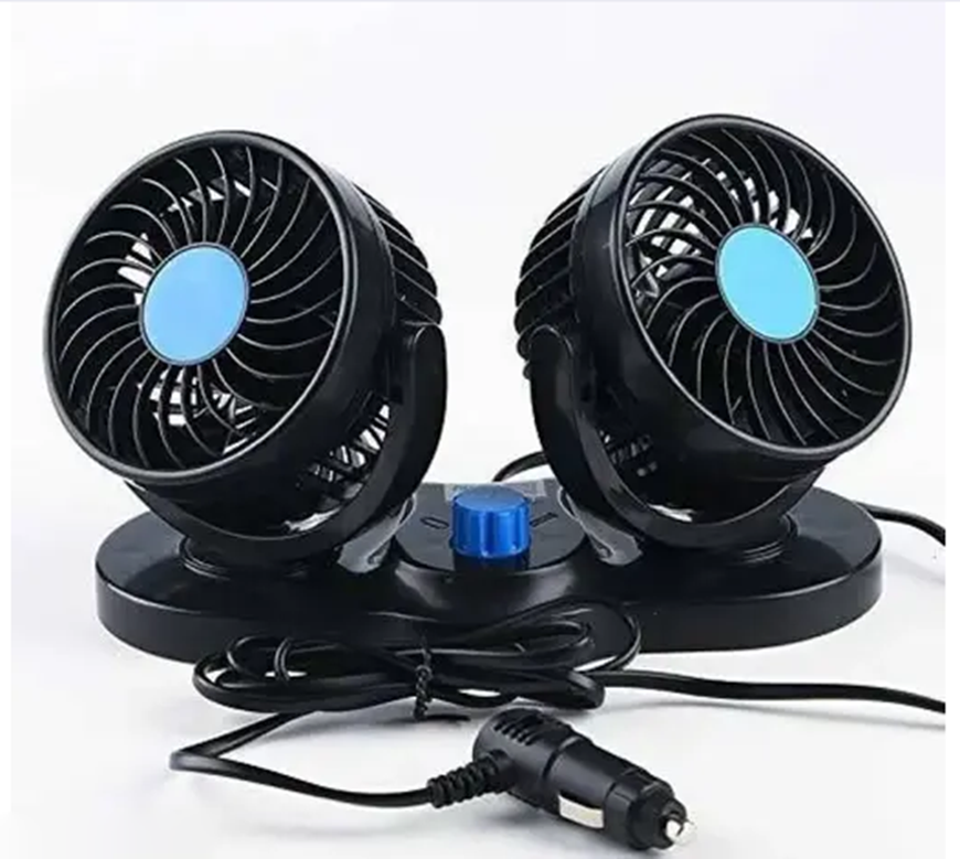 Hi Speed Car Cooling Double Head Fan suitable for all Cars, buses, trucks, 3 whellers, boats and all vehicles having supply of 12volts