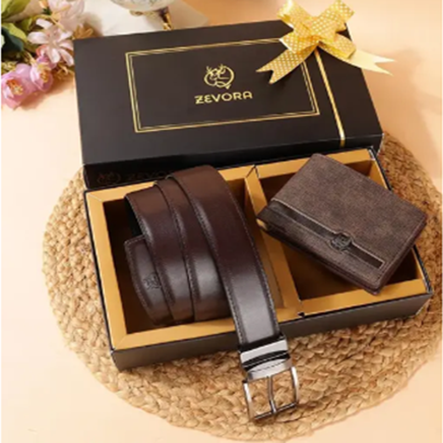 ZEVORA Brown Wallet and Belt Gift Hamper for Mens Combo Gift Set