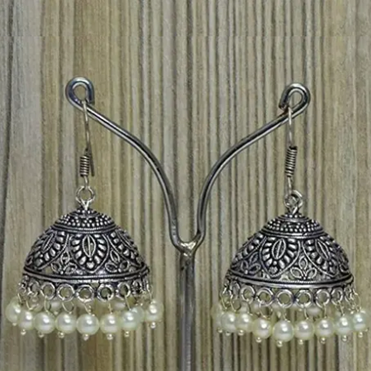 Oxidised Jhumka German Silver Jhumki Oxidised Earrings Beads 