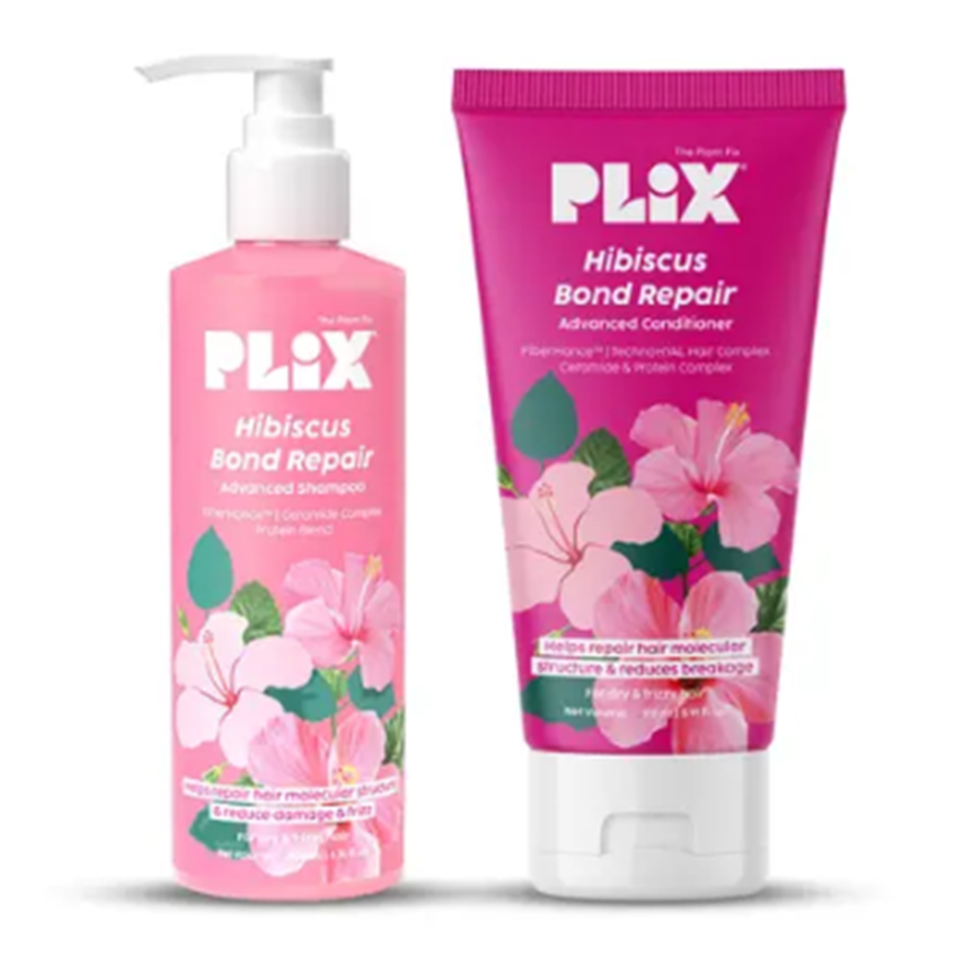 Plix Hibiscus Bond Repair Shampoo 200ml Conditioner 175ml Repairs Molecular Structure 