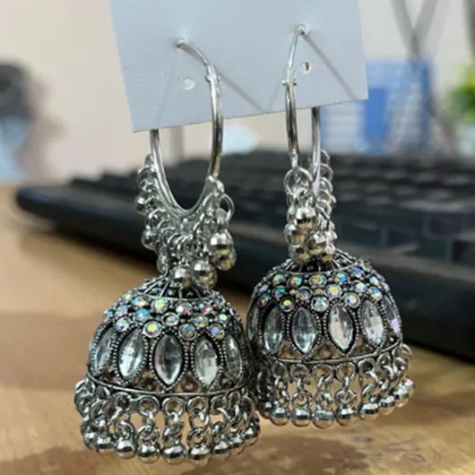 OXIDISED SILVER JHUMKA EARRINGS FOR GIRLS AND WOMEN GE 11