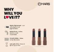  MARS Matte Box Set of 3 Lipsticks for Women, Long Lasting,