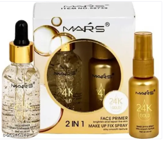 MARS 24K GOLD 2 IN 1 FACE PRIMER And MAKE UP FIXER SET Primer 65 ml (CLEAR)