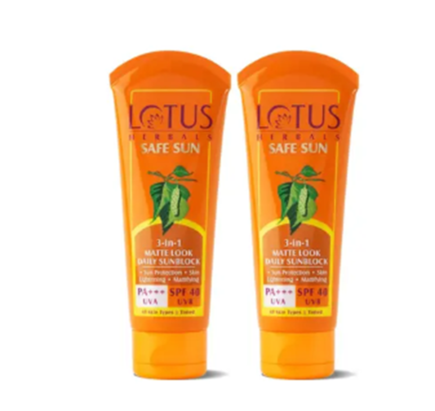  Lotus Herbals Safe Sun 3 In 1 Tinted Daily Sunscreen SPF 40 50g (Pack of 2)