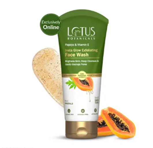  Lotus Botanicals Papaya And Vitamin E Insta Glow Exfoliating Face Wash Brightens Skin Deep Cleanses Suitable for All Skin