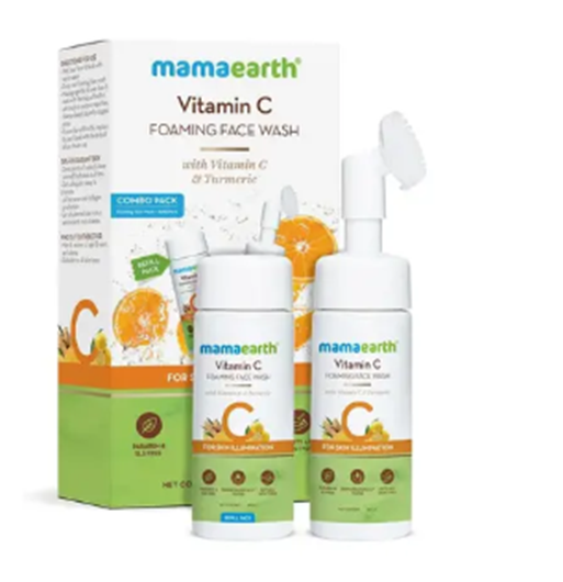 Mamaearth Vitamin C Foaming Face Wash with brush, Combo Pack with Refill for Skin Illumination 150 ml, 150 ml 