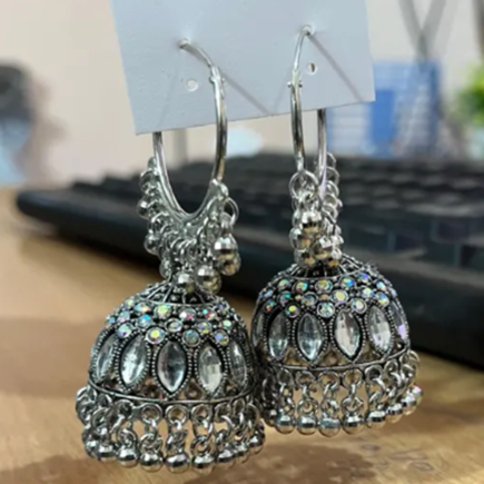 OXIDISED SILVER JHUMKA EARRINGS FOR GIRLS AND WOMEN GE11