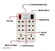 Picture of Hexagon Extension Board with USB Port Extension Cords with Surge Protector, Power Socket Extension with 4 USB And 4 Sockets and 1 5 m Cord Length M colour