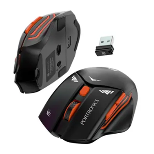 Portronics Vader Pro Wireless Gaming Mouse with 2.4 GHz Receiver, 6 Buttons, Thumb Support, High Precision Tracking, Ergonomic , Adjustable Optical DPI for Laptop, PC (Midnight Black)