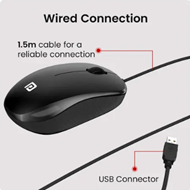 Picture of Portronics Toad 102 Wired Mouse with 3 Buttons, Clickable Scroll Wheel, High Precision 1200 DPI Optical Sensor, 1.5m Long Cable, Ergonomic Ambidextrous Design for PC And Laptop (Black)